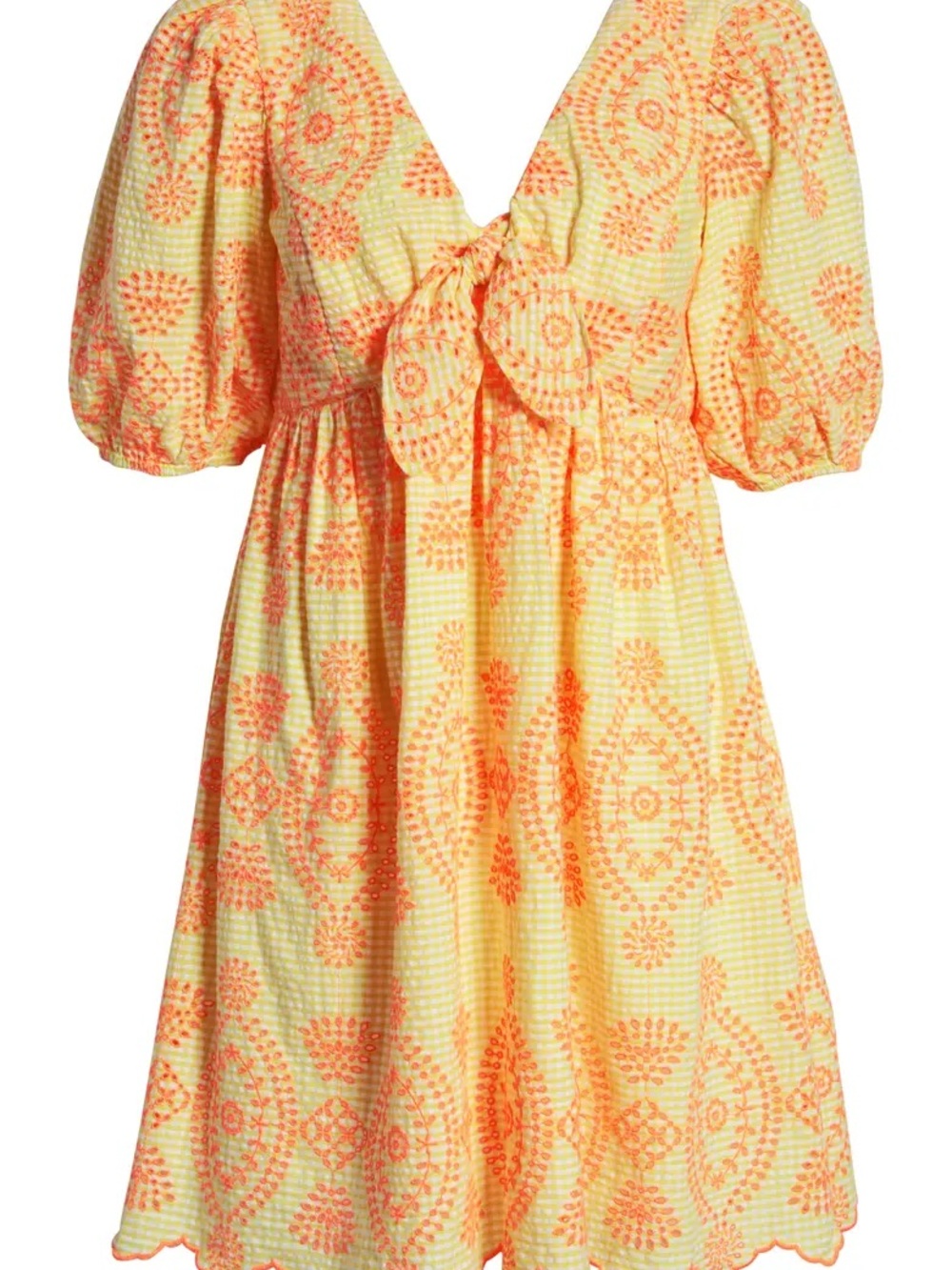 Lilly Pulitzer Sarafina Short Sleeve Eyelet Calla Yellow Gingham Size 8 - Picture 2 of 6